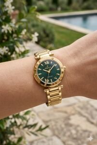 Essence Yeşil Kadran Kadın Kol Saati | 26 mm Çelik Kasa, Çelik Kordon, Zarif Tasarım