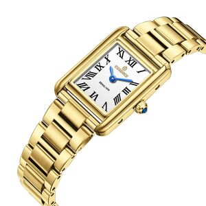 Essence Dikdörtgen Kasa Kadın Kol Saati | 22 mm Çelik Kasa, Gold Çelik Kordon, Beyaz Kadran