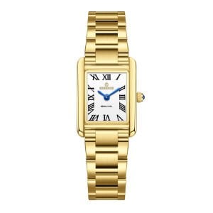 Essence Dikdörtgen Kasa Kadın Kol Saati | 22 mm Çelik Kasa, Gold Çelik Kordon, Beyaz Kadran