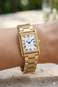 Essence Dikdörtgen Kasa Kadın Kol Saati | 22 mm Çelik Kasa, Gold Çelik Kordon, Beyaz Kadran