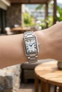 Essence Gümüş Dikdörtgen Kasa Kadın Kol Saati | 22 mm Çelik Kasa, Gümüş Çelik Kordon, Beyaz Kadran