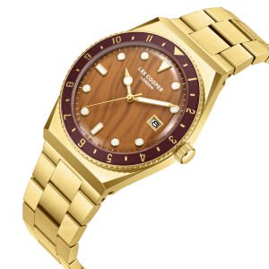 Lee Cooper Altın Kasa Erkek Kol Saati | 40 mm Çelik Kasa, Altın Çelik Kordon, Kahverengi Kadran