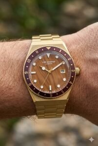 Lee Cooper Altın Kasa Erkek Kol Saati | 40 mm Çelik Kasa, Altın Çelik Kordon, Kahverengi Kadran