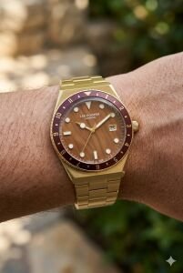Lee Cooper Altın Kasa Erkek Kol Saati | 40 mm Çelik Kasa, Altın Çelik Kordon, Kahverengi Kadran