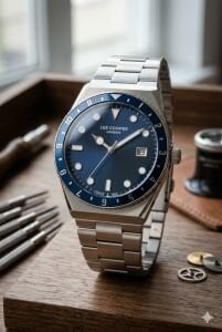 Lee Cooper Gümüş Kasa Erkek Kol Saati | 40 mm Çelik Kasa, Gümüş Çelik Kordon, Mavi Kadran