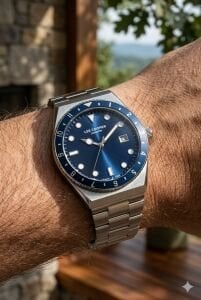 Lee Cooper Gümüş Kasa Erkek Kol Saati | 40 mm Çelik Kasa, Gümüş Çelik Kordon, Mavi Kadran