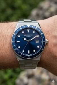 Lee Cooper Gümüş Kasa Erkek Kol Saati | 40 mm Çelik Kasa, Gümüş Çelik Kordon, Mavi Kadran