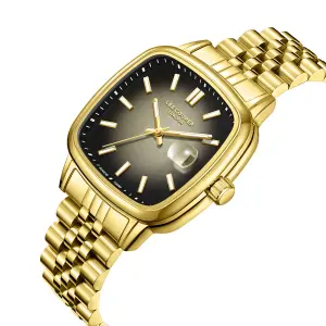 Lee Cooper Altın Kare Kasa Erkek Kol Saati | 40 mm Çelik Kasa, Altın Çelik Kordon, Füme Kadran