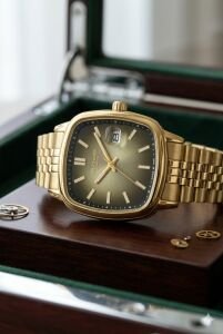 Lee Cooper Altın Kare Kasa Erkek Kol Saati | 40 mm Çelik Kasa, Altın Çelik Kordon, Füme Kadran