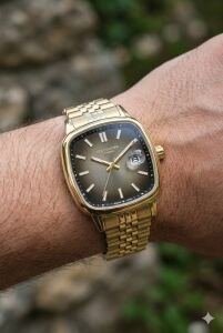 Lee Cooper Altın Kare Kasa Erkek Kol Saati | 40 mm Çelik Kasa, Altın Çelik Kordon, Füme Kadran