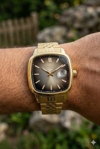 Lee Cooper Altın Kare Kasa Erkek Kol Saati | 40 mm Çelik Kasa, Altın Çelik Kordon, Füme Kadran