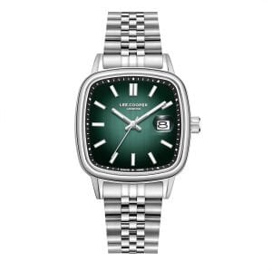 Lee Cooper Gümüş Kare Kasa Erkek Kol Saati | 40 mm Çelik Kasa, Gümüş Çelik Kordon, Yeşil Kadran