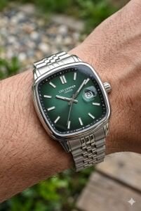 Lee Cooper Gümüş Kare Kasa Erkek Kol Saati | 40 mm Çelik Kasa, Gümüş Çelik Kordon, Yeşil Kadran