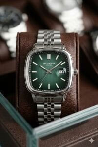 Lee Cooper Gümüş Kare Kasa Erkek Kol Saati | 40 mm Çelik Kasa, Gümüş Çelik Kordon, Yeşil Kadran