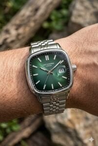 Lee Cooper Gümüş Kare Kasa Erkek Kol Saati | 40 mm Çelik Kasa, Gümüş Çelik Kordon, Yeşil Kadran