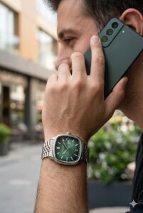 Lee Cooper Gümüş Kare Kasa Erkek Kol Saati | 40 mm Çelik Kasa, Gümüş Çelik Kordon, Yeşil Kadran