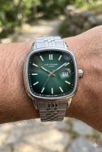 Lee Cooper Gümüş Kare Kasa Erkek Kol Saati | 40 mm Çelik Kasa, Gümüş Çelik Kordon, Yeşil Kadran