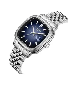 Lee Cooper Gümüş Kare Kasa Erkek Kol Saati | 40 mm Çelik Kasa, Gümüş Çelik Kordon, Lacivert Kadran