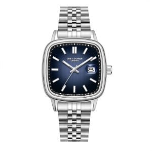 Lee Cooper Gümüş Kare Kasa Erkek Kol Saati | 40 mm Çelik Kasa, Gümüş Çelik Kordon, Lacivert Kadran