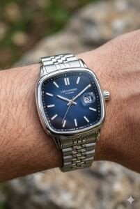 Lee Cooper Gümüş Kare Kasa Erkek Kol Saati | 40 mm Çelik Kasa, Gümüş Çelik Kordon, Lacivert Kadran