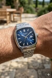 Lee Cooper Gümüş Kare Kasa Erkek Kol Saati | 40 mm Çelik Kasa, Gümüş Çelik Kordon, Lacivert Kadran