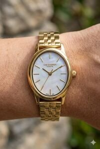 Lee Cooper Altın Yuvarlak Kasa Kadın Kol Saati | 24 mm Çelik Kasa, Altın Çelik Kordon, Sedef Kadran