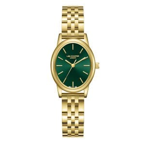 Lee Cooper Altın Yuvarlak Kasa Kadın Kol Saati | 24 mm Çelik Kasa, Altın Çelik Kordon, Yeşil Kadran
