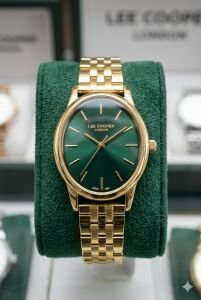 Lee Cooper Altın Yuvarlak Kasa Kadın Kol Saati | 24 mm Çelik Kasa, Altın Çelik Kordon, Yeşil Kadran