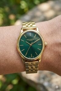 Lee Cooper Altın Yuvarlak Kasa Kadın Kol Saati | 24 mm Çelik Kasa, Altın Çelik Kordon, Yeşil Kadran