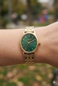 Lee Cooper Altın Yuvarlak Kasa Kadın Kol Saati | 24 mm Çelik Kasa, Altın Çelik Kordon, Yeşil Kadran