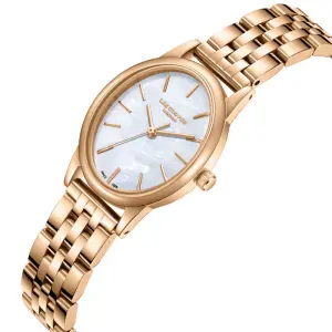 Lee Cooper Rose Gold Kadın Kol Saati | 24 mm Çelik Kasa, Rose Gold Kordon, Sedef Kadran