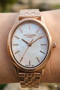 Lee Cooper Rose Gold Kadın Kol Saati | 24 mm Çelik Kasa, Rose Gold Kordon, Sedef Kadran