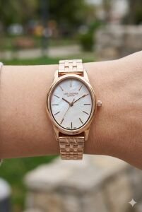 Lee Cooper Rose Gold Kadın Kol Saati | 24 mm Çelik Kasa, Rose Gold Kordon, Sedef Kadran