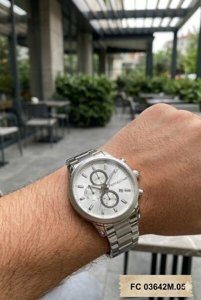 Ferrucci Gümüş Renk Erkek Kol Saati | 43 mm Çelik Kasa, Gümüş Çelik Kordon, Gümüş Kadran