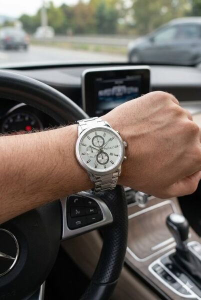 Ferrucci Gümüş Renk Erkek Kol Saati | 43 mm Çelik Kasa, Gümüş Çelik Kordon, Gümüş Kadran