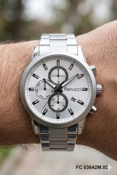 Ferrucci Gümüş Renk Erkek Kol Saati | 43 mm Çelik Kasa, Gümüş Çelik Kordon, Gümüş Kadran