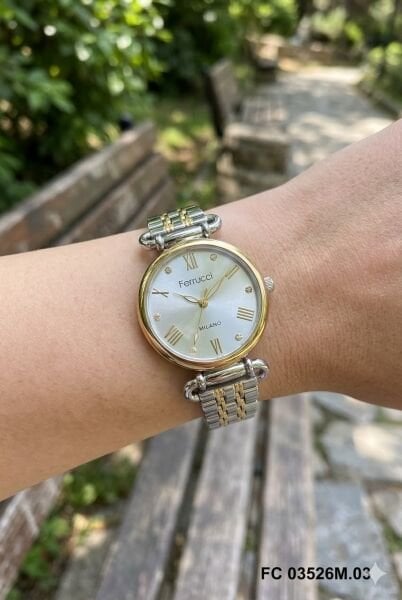 Ferrucci Altın Gümüş Yuvarlak Kasa Kadın Kol Saati | 30 mm Çelik Kasa, Altın Gümüş Metal Kordon