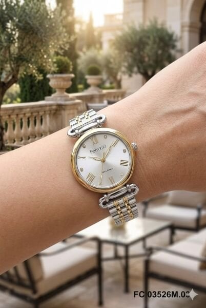 Ferrucci Altın Gümüş Yuvarlak Kasa Kadın Kol Saati | 30 mm Çelik Kasa, Altın Gümüş Metal Kordon