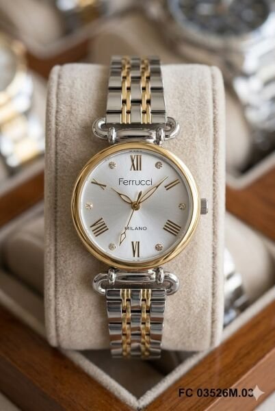 Ferrucci Altın Gümüş Yuvarlak Kasa Kadın Kol Saati | 30 mm Çelik Kasa, Altın Gümüş Metal Kordon