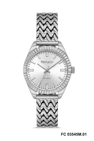 Ferrucci Gümüş Renk Kadın Kol Saati | 33 mm Çelik Kasa, Gümüş Metal Kordon, Gümüş Kadran