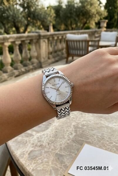 Ferrucci Gümüş Renk Kadın Kol Saati | 33 mm Çelik Kasa, Gümüş Metal Kordon, Gümüş Kadran