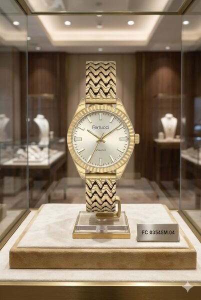 Ferrucci Altın Renk Kadın Kol Saati | 33 mm Çelik Kasa, Altın Metal Kordon, Altın Kadran