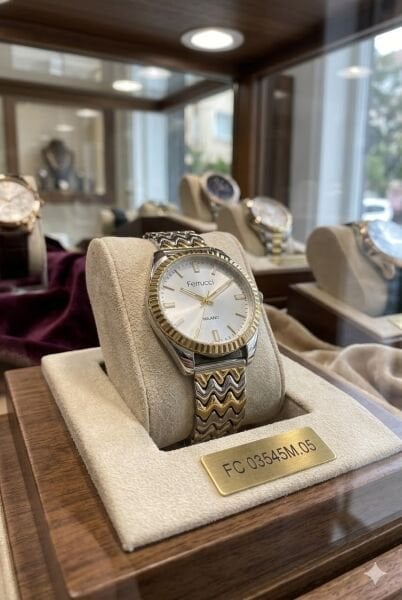 Ferrucci Gümüş Kadın Kol Saati | 33 mm Çelik Kasa, Altın Gümüş Metal Kordon, Gümüş Kadran