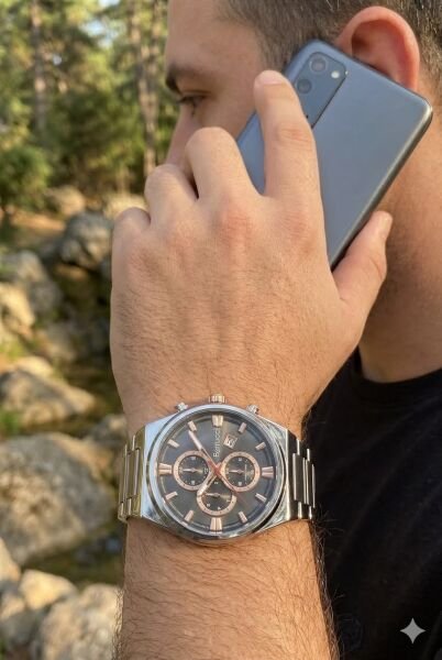 Ferrucci Gümüş Erkek Kol Saati | 42 mm Çelik Kasa, Gümüş Çelik Kordon, Siyah Kadran