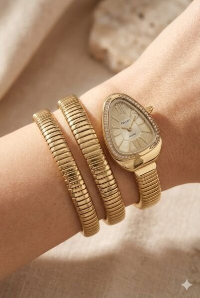 Ferrucci Altın Damla Kasa Kadın Kol Saati | 33 mm Çelik Kasa, Altın Metal Kordon, Altın Kadran