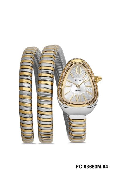 Ferrucci Gümüş Damla Kasa Kadın Kol Saati | 33 mm Çelik Kasa, Altın Gümüş Metal Kordon, Gümüş Kadran