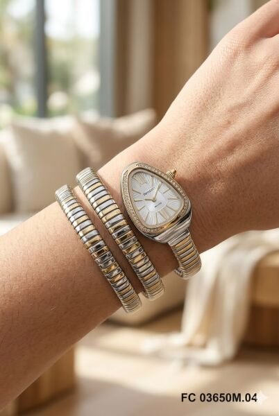 Ferrucci Gümüş Damla Kasa Kadın Kol Saati | 33 mm Çelik Kasa, Altın Gümüş Metal Kordon, Gümüş Kadran