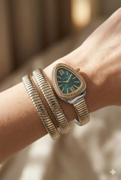 Ferrucci Özel Tasarım Kadın Kol Saati | 33 mm Çelik Kasa, Altın Gümüş Metal Kordon, Turkuaz Kadran