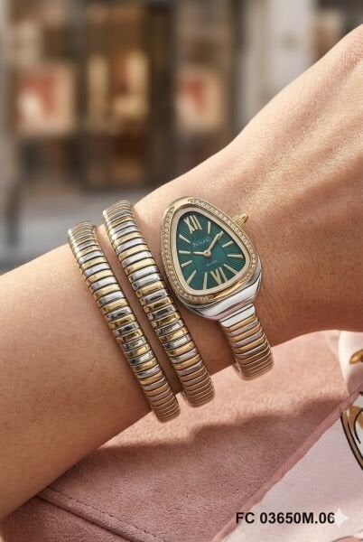 Ferrucci Özel Tasarım Kadın Kol Saati | 33 mm Çelik Kasa, Altın Gümüş Metal Kordon, Turkuaz Kadran