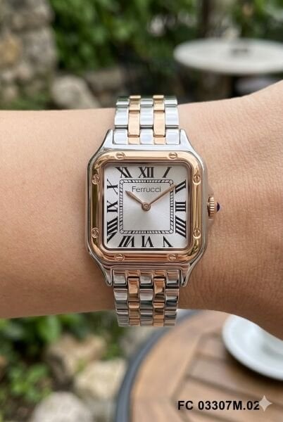Ferrucci Kadın Kol Saati | 26 mm Çelik Kasa, Rose Gümüş Metal Kordon, Gümüş Kadran